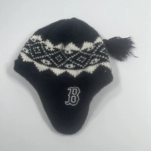 47 Brand Beanie Adults Black White Boston Red Sox Knit Winter Snow Hat Tassels - Picture 1 of 7