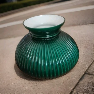 Green Ribbed Lamp Shade Glass For Student Lamp 7” Fitter - Picture 1 of 5