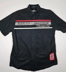 Harley Davidson Short Sleeve Mechanic’s Shirt Embroidered Black Back Print Med - Picture 1 of 8
