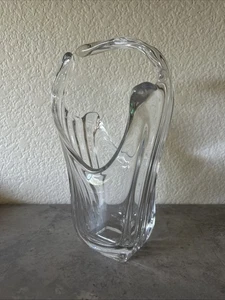 Vintage Art Glass Freeform Crystal Clear Split Handle Dish Basket Vase 10" - Picture 1 of 9