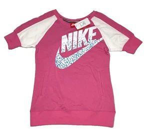 Nike Girls Sweatshirt Size Large Pink Logo Short Sleeve 645102-627 Sample NWT - Picture 1 of 9