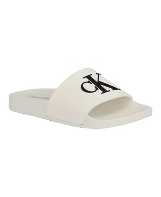 Sandalias Calvin Klein Arin Logo Slide blancas para mujer talla 8M sin cordones precio de venta sugerido por el fabricante 45 USD Foto 1 de 3