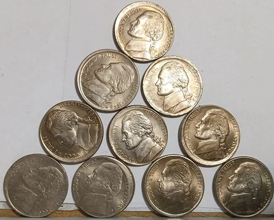 ERROR 1998 1999 2000 Jefferson nickel 5c Broadstruck Out Of Collar UNC Lot of 10 - Image 1 of 4