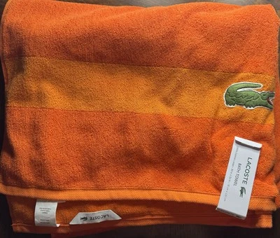 Lacoste ~ Toalla de baño naranja 100 % algodón 30" x 52" logotipo de cocodrilo grande Foto 1 de 4