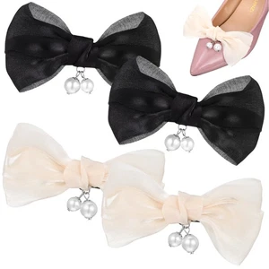 2 Paar Schuh Blumen Dekoration Damen Glitzer Schleife Clips Braut Perle - Bild 1 von 12