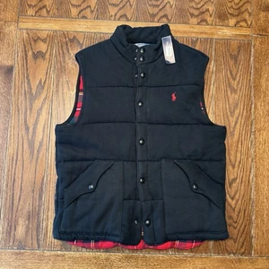 Vintage Polo Ralph Lauren Snap Vest Men's Large Black Plaid Lined New - Picture 1 of 9