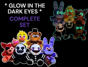 FNAF Five Nights at Freddy's 8" Plush Set of 6 Glow in the Dark Eyes Jazwares - Picture 1 of 8