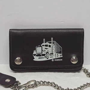 Vintage Dodson braune Echtleder Truck Print Biker Leder Geldbörse mit Kette - Bild 1 von 10