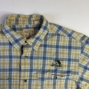 Vintage Rothaariges Hemd Herren XL kariert Kurzarm Button Down Stickerei Barsch Fisch - Bild 1 von 6