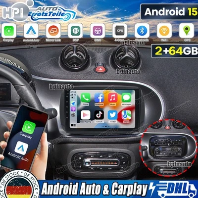 Android 15 Autoradio Carplay GPS SWC +AHD Für Mercedes Smart Forfour Fortwo 453 - Bild 1 von 4