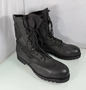 Belleville Herren Größe 12 R Schwarz Leder Stahlkappe Militär Kampf Dschungel Stiefel - Bild 1 von 11