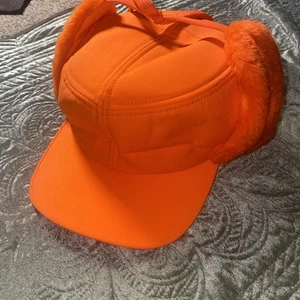 Vintage Hunting Hat Size Late XL Blaze Orange Hunting Ear Flaps Ear Muffs VTG  - Picture 1 of 5