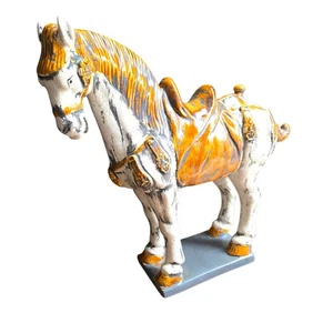 15" Tang Style Sancai Glazed Ceramic Horse Statue Crackle Glaze Vintage Decor - Picture 1 of 13