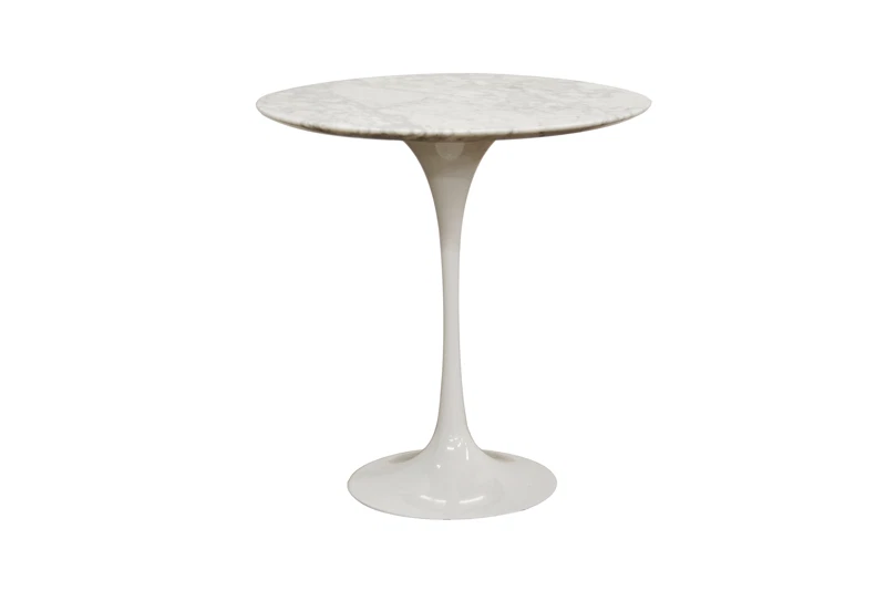 20" Diameter White Tulip Flower Style Faux Marble End Side Table Mid-Century Mod - Image 1 of 1