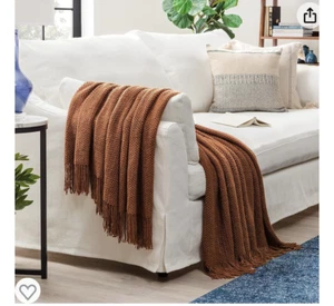 CHANASYA PREMIUM ROUND PEARL KNIT THROW BLANKET W/TASSELS - 50" X 65" - CASHEW - Picture 1 of 3