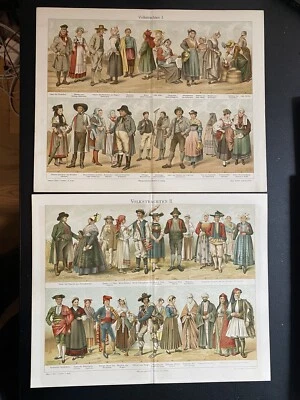 Konvolut antike Grafik Varia: Volkstrachten - 2 Chromolithografien um 1900 - Bild 1 von 4