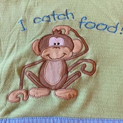 Stephen Joseph Monkey I Catch Food  Baby Blanket Security Lovey Green - Image 1 of 4