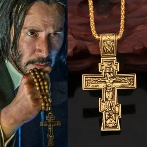 Orthodox Pendant John Wick Jesus Cross Necklace Eastern Big Prayer Jewelry - Picture 1 of 6