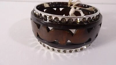 Juego de brazaletes múltiples Lee Angel Neiman Marcus cristal madera nuevo con etiquetas 195 JUEGO DE 3 Foto 1 de 4