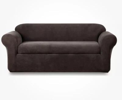 Sure Fit Chocolate brown Stretch Pique slipcover Accommodates Sleeper Sofa 2pc - Image 1 of 2