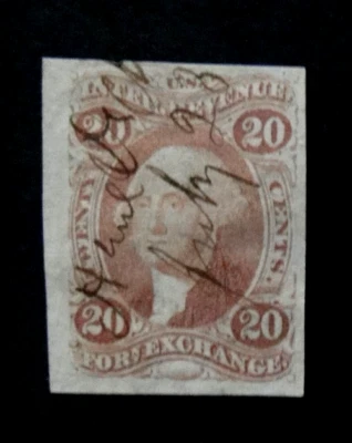 US Revenue Stamp R41a 20c Foreign Exchange Imperforate 1st Issue 1862-1871 #1 - Image 1 of 2