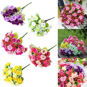 21 Köpfe Künstliche Rosen Blumenstrauß Kunstblumen Floristik Für Hochzeit Deko