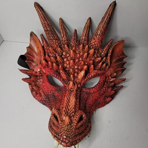 Red/Orange Dragon Head Half Mask 3D Soft Foam Cosplay Halloween Adult Size - Picture 1 of 2