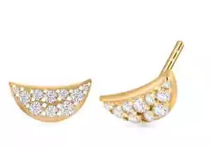 LUSTRO STELLA FINEST CUBIC ZIRCONIA HALF MOON EARRINGS YG OVER STERLING SILVER - Picture 1 of 8