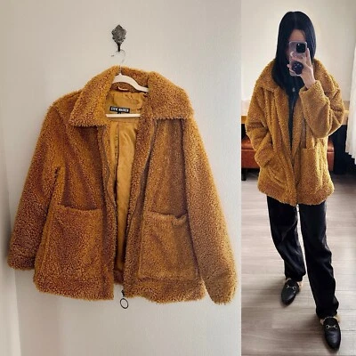 ✨STEVE MADDEN Acogedora chaqueta de peluche sintética de piel de oveja mostaza grande nueva sin etiquetas Foto 1 de 4