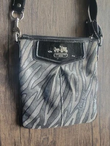 Coach Purse Gray Silver Black Zebra Print Crossbody 44373 Madison Lurex Purple - Picture 1 of 7