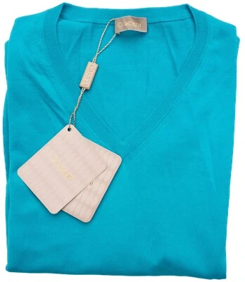 Suéter Pullover Ligero Cuello en V Algodón Turquesa Cruciani XS (EU 46) NUEVO CON ETIQUETAS Foto 1 de 4