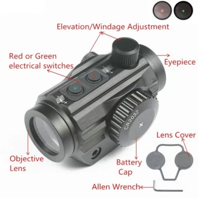 Tactical 1x22mm 5 MOA Red Green Dot Reflex Sight Rifle Scope w/Picatinny Rail - Image 1 of 4