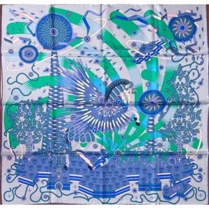 Sciarpa quadrata Hermes Donna Hermes Carre 90 Blu La Source de Pegase Francia Nuova - Foto 1 di 2
