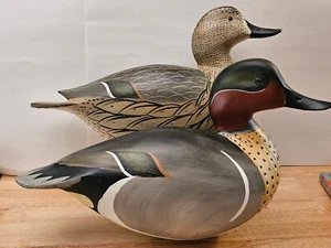 Vintage Duck Decoy Wood PAIR Bill GEONNE California RB2 - Picture 1 of 13