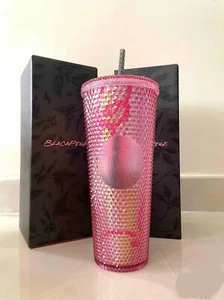 Starbucks Pink Black Collaboration Pink Durian Cup PP Straw Mug Black Straw 24oz - Picture 1 of 5