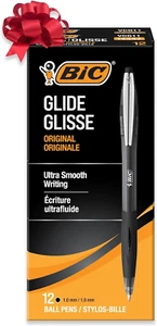 BIC Glide Retractable Ball Pens, Medium Point (1.0 Mm), Black, Comfortable Rubb - Picture 1 of 12