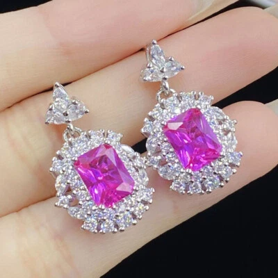 New Mix Color Red Corundum Topaz Gemstone Charm Woman Silver Dangle Earrings - Image 1 of 4