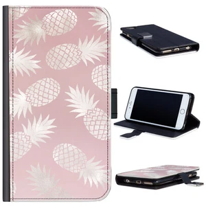 Pink & Silver Pineapple Phone Case For iPhone 13/12/11/Pro PU Leather Flip Cover - Picture 1 of 6