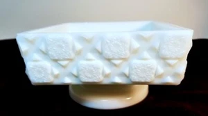 Vintage Westmoreland Old Quilt Milk Glass Square Compote Pedestal Candy Dish - Picture 1 of 3