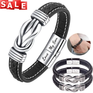 To My Son Bracelet Bangle Mens Braided Leather From Love Mom Dad Jewelry Gift - Picture 1 of 17