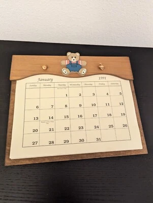 Vtg  Wood - Paper Calendar Holder 12”x10” Teddy Bear - wall hanging - Image 1 of 4