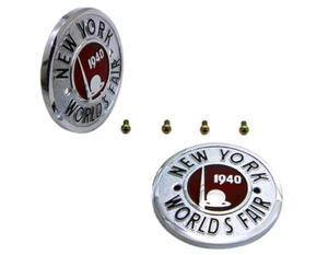 Worlds Fair GAS TANK EMBLEMS for 1957 - 1958 Harley Pan, Servi-Car & K KH Models - Picture 1 of 2