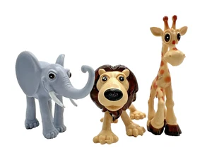 Rubber Cartoon Animal Lion Giraffe and Elephant Toy Figure Set - Picture 1 of 5