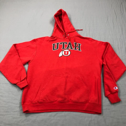 Utah Utes Hoodie Men Large Pull Over Sweater Sweat Shirt Basic Plain Adult VTG Cover