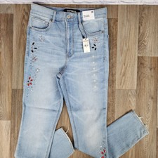 EXPRESS Super High Rise Ankle Legging Size 4 Blue Bedazzled Gems Skinny Jeans