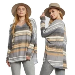 Viv's Boutique Grey Ombre Knit Oversized V-Neck Top Women's Size S - Picture 1 of 7