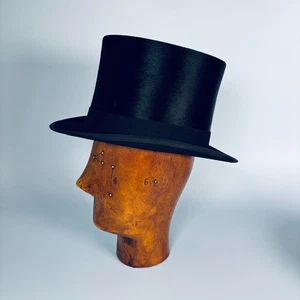ANTIQUE SILK TOP HAT BLACK GIEVES OLD BOND ST LONDON SIZE 56CM - Picture 1 of 14
