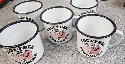 NEW LOT 5 Enamel Metal Tin Mug "Together We Are Stronger" 17 Fl Oz CAMPING  - Image 1 of 3
