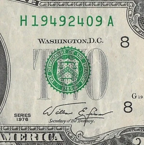 SEP 24 1949 Birthday Date Note Fancy Serial Number Two Dollar Bill 09 24 1949 - Picture 1 of 11