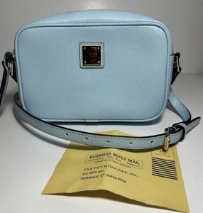 Dooney & Bourke Saffiano Sawyer Camera Bag Light Blue Crossbody East West EUC - Picture 1 of 22